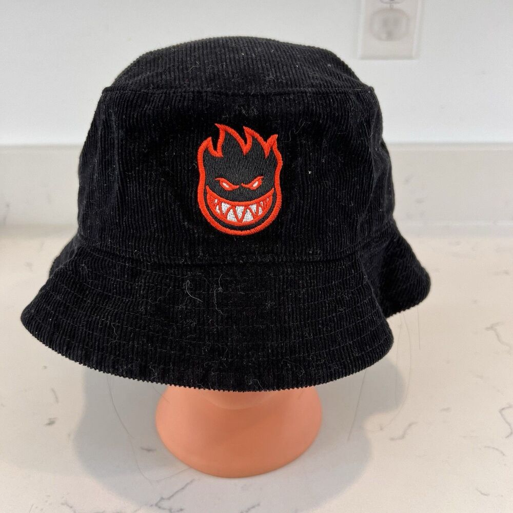 Spitfire Hat Bucket Corduroy Black Embroidered Flame Logo Skateboarding Mens